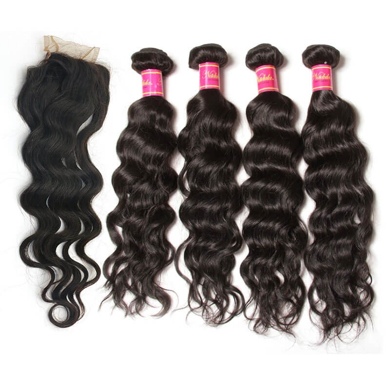 Idolra Virgin Hair Natural Wave 4 Bundles With Lace Closure 100% Virgin Human Hair Free Shipping